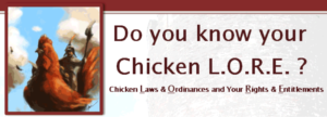 Poster promoting education on local ordinances for chicken raising.